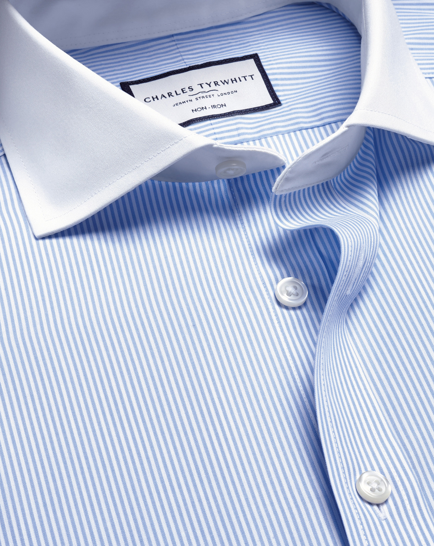 Non-Iron Stretch Poplin Stripe Winchester Shirt - Sky | Charles Tyrwhitt