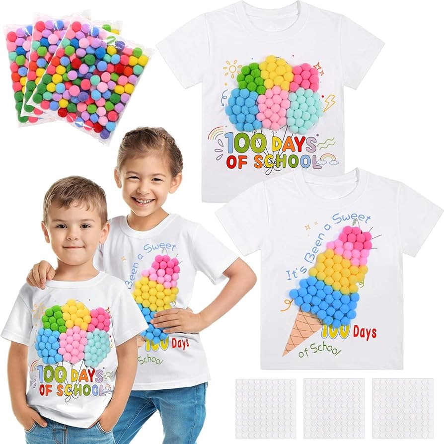JcHrmers 100 Day of School DIY Shirt Kit DIY T-Shirt with Pom Poms Balls and Dot Stickers for 100... | Amazon (US)