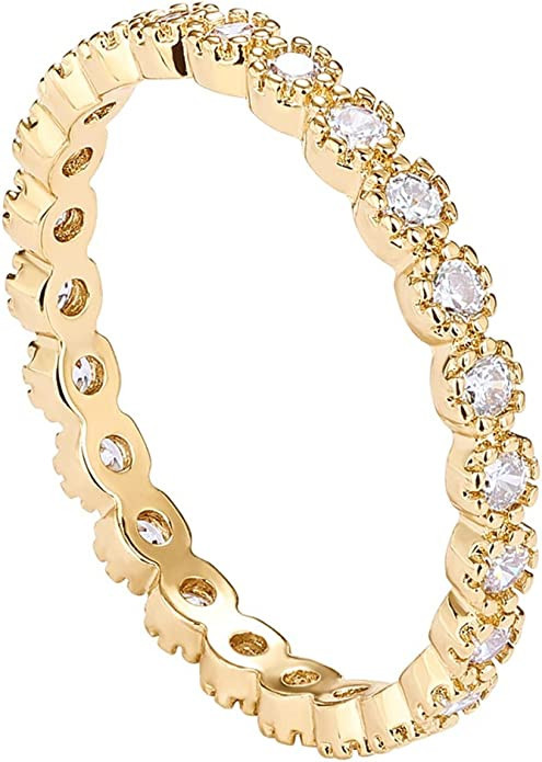 PAVOI 14K Gold Plated Rings Cubic Zirconia Band | Marquise Milgrain Eternity Bands | Gold Rings f... | Amazon (US)