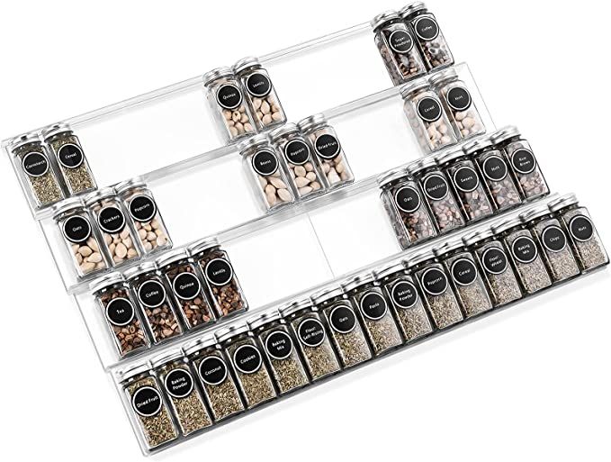 Mulush Adjustable Expandable Acrylic Spice Rack Tray - 64 Jars Spice Drawer Organizer for Kitchen... | Amazon (US)