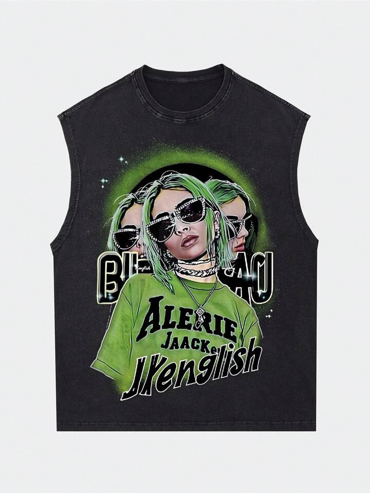 ROMWE Grunge Punk Men's Portrait Printed Washed Retro Sleeveless Vest, High Street Vintage Style,... | SHEIN