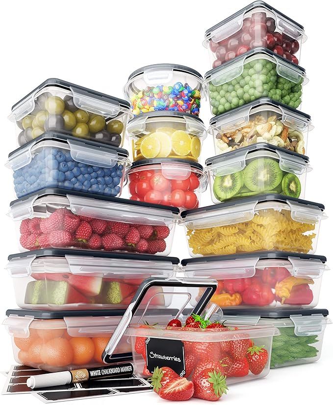 Food Storage Containers Set - Airtight Plastic Containers for organizing with Easy Snap Lids (16 ... | Amazon (US)