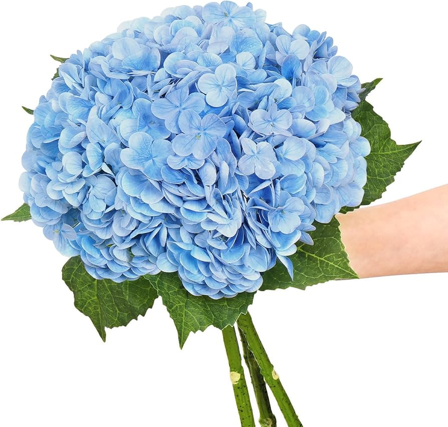 Dolicer 21'' Blue Artificial Latex Hydrangea Flowers, 3 Pcs Real Touch Faux Hydrangea Flowers wit... | Amazon (US)