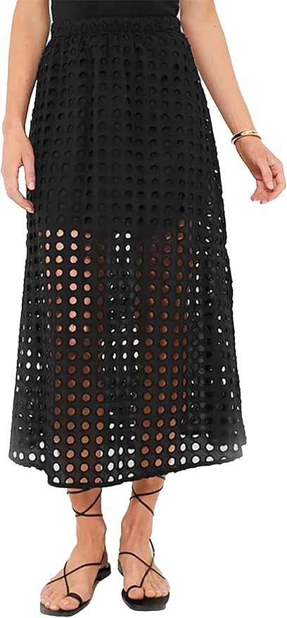 Fiona Jolin 2025 Women Summer Casual Eyelet Bohemian Maxi Skirt Beach Long Skirt with Mini Undern... | Amazon (US)