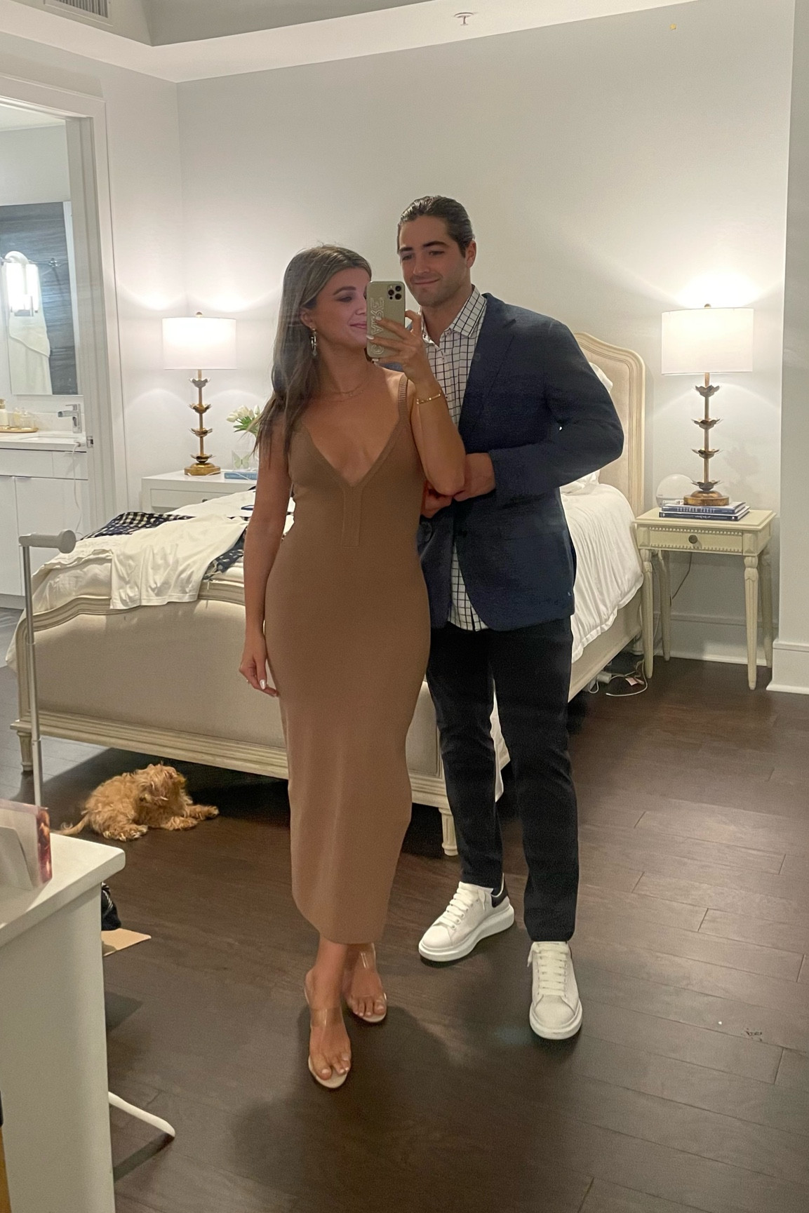 His & her date night outfits 🤍

Wearing size small in dress (should’ve downsized)
Heels TTS