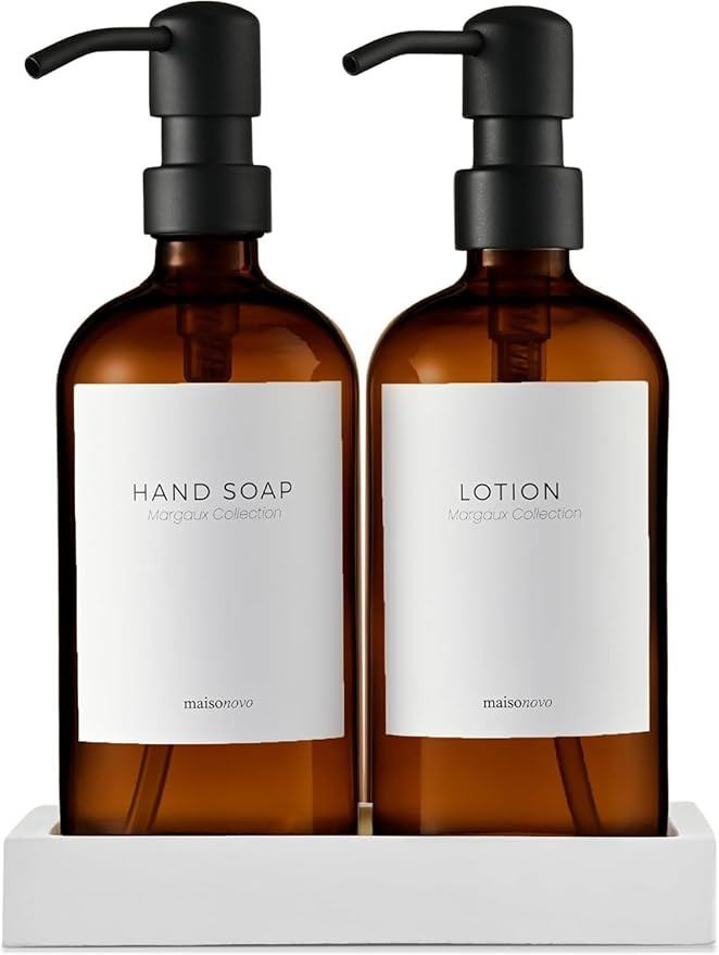 MaisoNovo Soap Dispenser 3-Piece Set | 16.9oz Amber Bottles with Black Stainless Steel Pumps | Amazon (US)