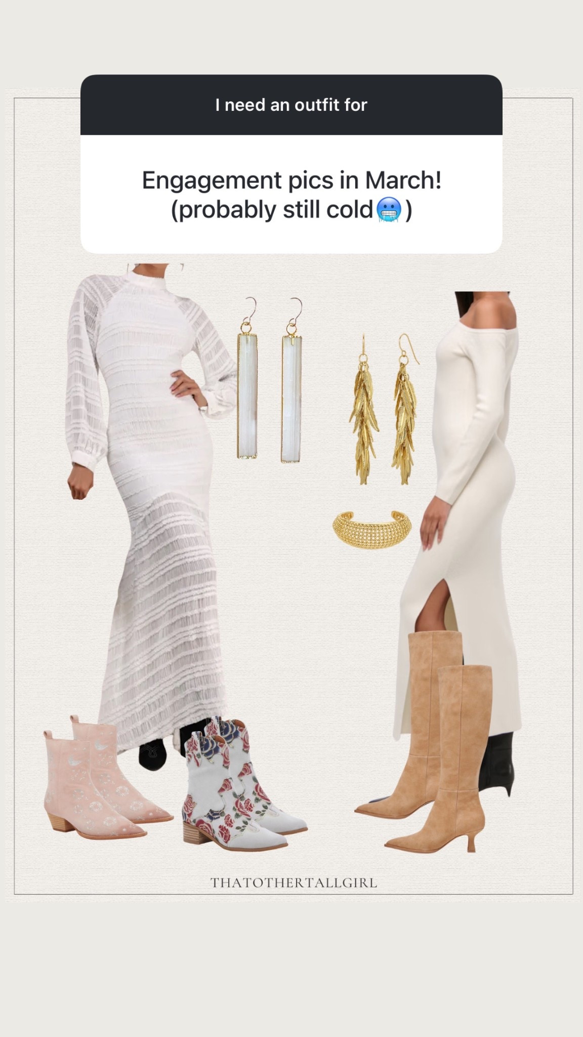 Late winter/early spring engagement photo outfits- cold weather 

#LTKWedding #LTKMidsize