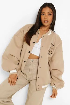 Petite Patch Letter Oversized Varsity Jacket | Boohoo.com (UK & IE)