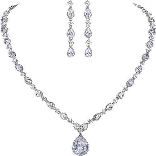 EVER FAITH Gorgeous White Cubic Zirconia Charming Water Drop Bridal Bride Necklace Earrings Set S... | Amazon (US)