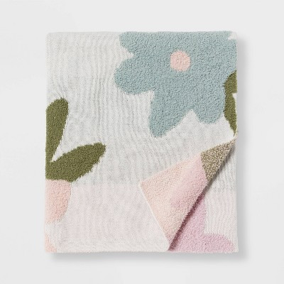 Knit Kids' Throw Blanket Cream - Pillowfort™: Botanical Pattern, Recycled Polyester, OEKO-TEX Certified, 58"x48" | Target