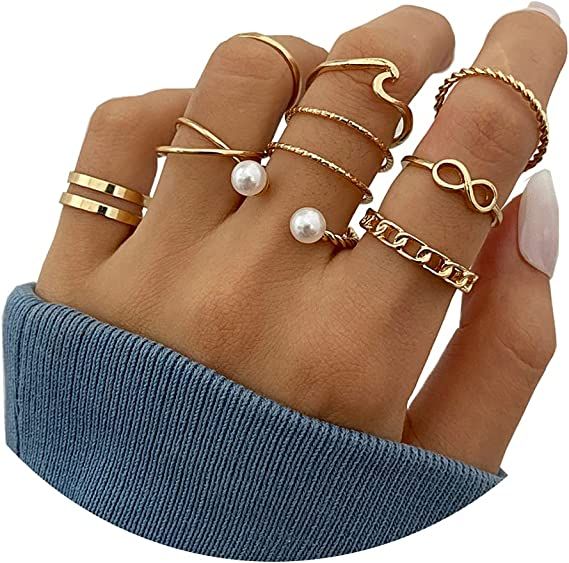 HUASAI Stackable Rings for Teen Girls Boho Knuckle Rings for Women Stacking Midi Rings Set Vintag... | Amazon (US)