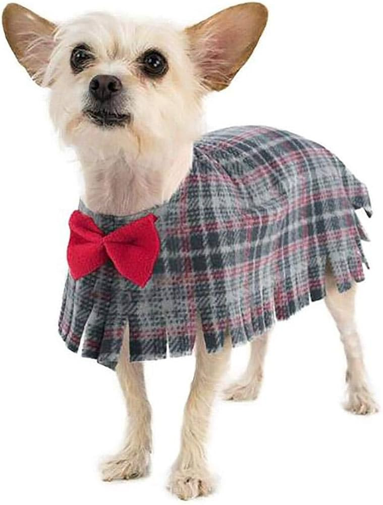 Pooch-O Fleece Grey Plaid with Bow Dog Poncho, Small | Amazon (US)