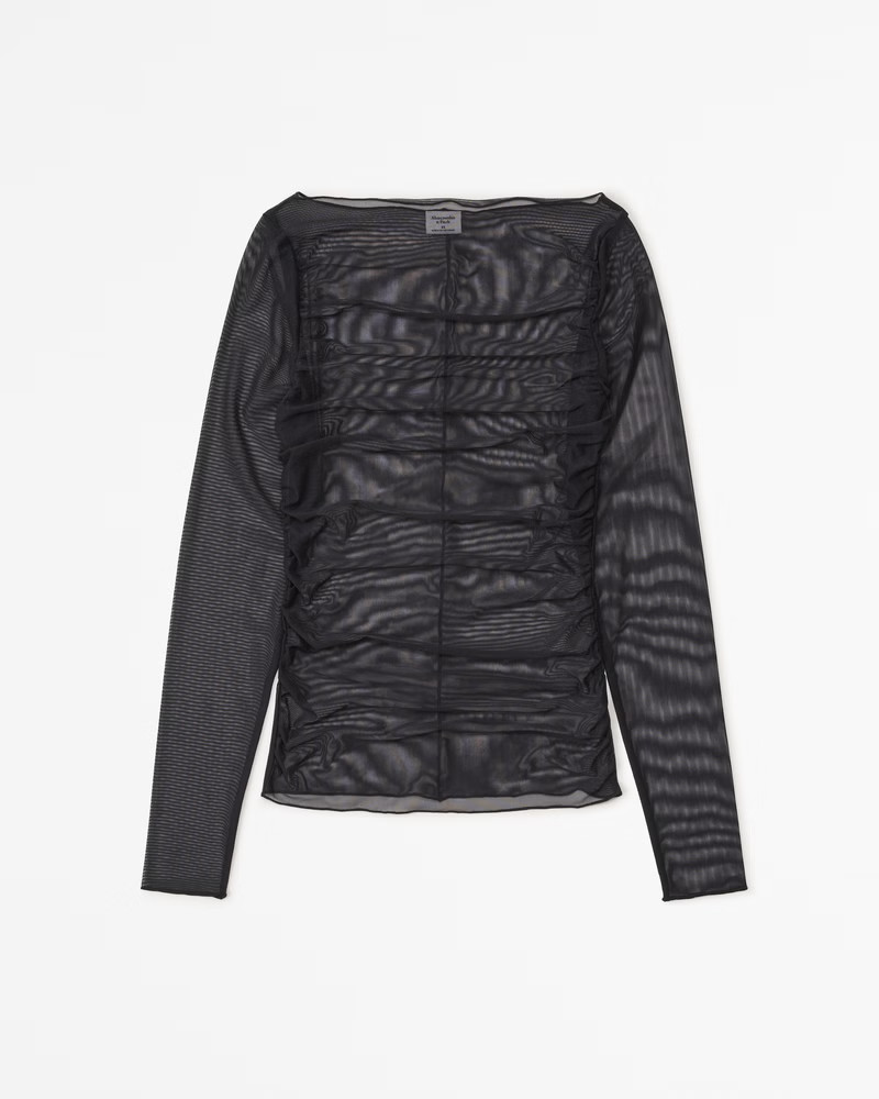 Long-Sleeve Tuckable Mesh Slash Top | Abercrombie & Fitch (US)