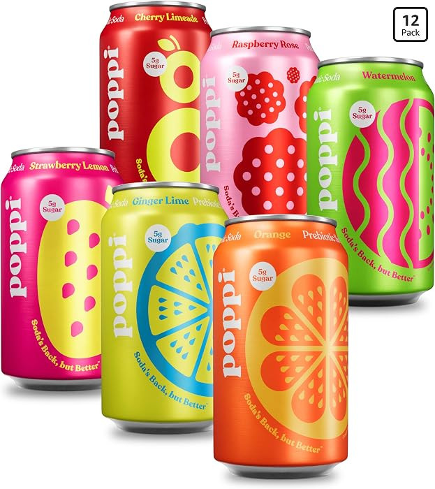 Poppi Prebiotic Soda, Sparkling Water & Fruit Juice, Fun Favorites, 12 Oz, 12 Pack | Amazon (US)