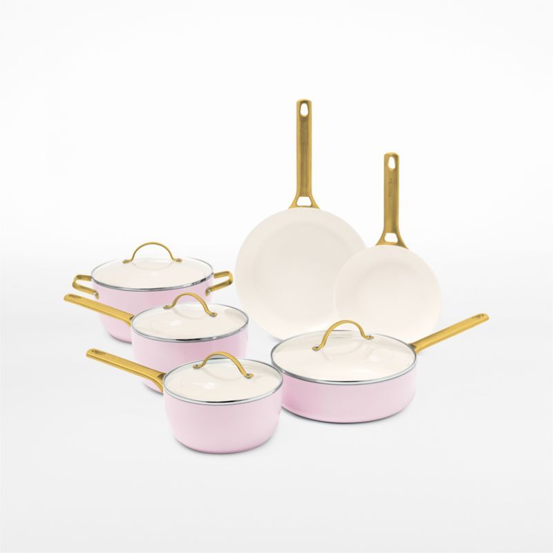 GreenPan Reserve Blush Pink 10-Piece Non-Stick Ceramic Cookware Set + Reviews | Crate & Barrel | Crate & Barrel