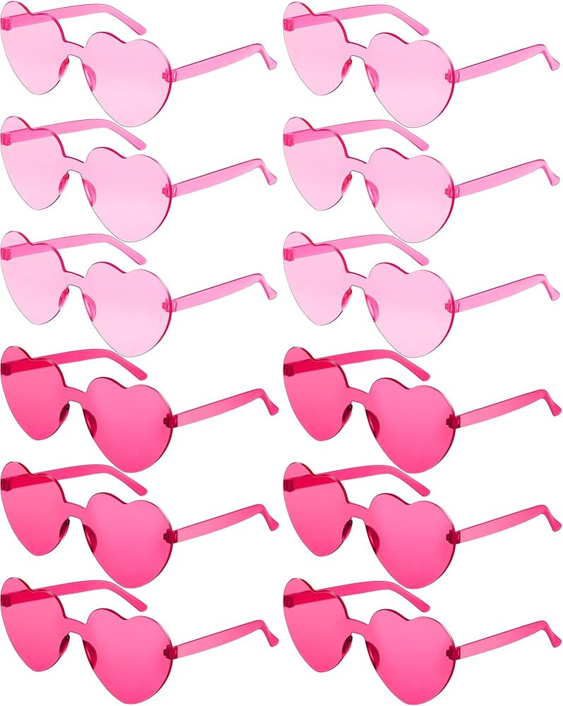 Photect 12 Pair Valentine's Day Pink Red Heart Sunglasses Rimless Candy Color Glasses for Women M... | Amazon (US)