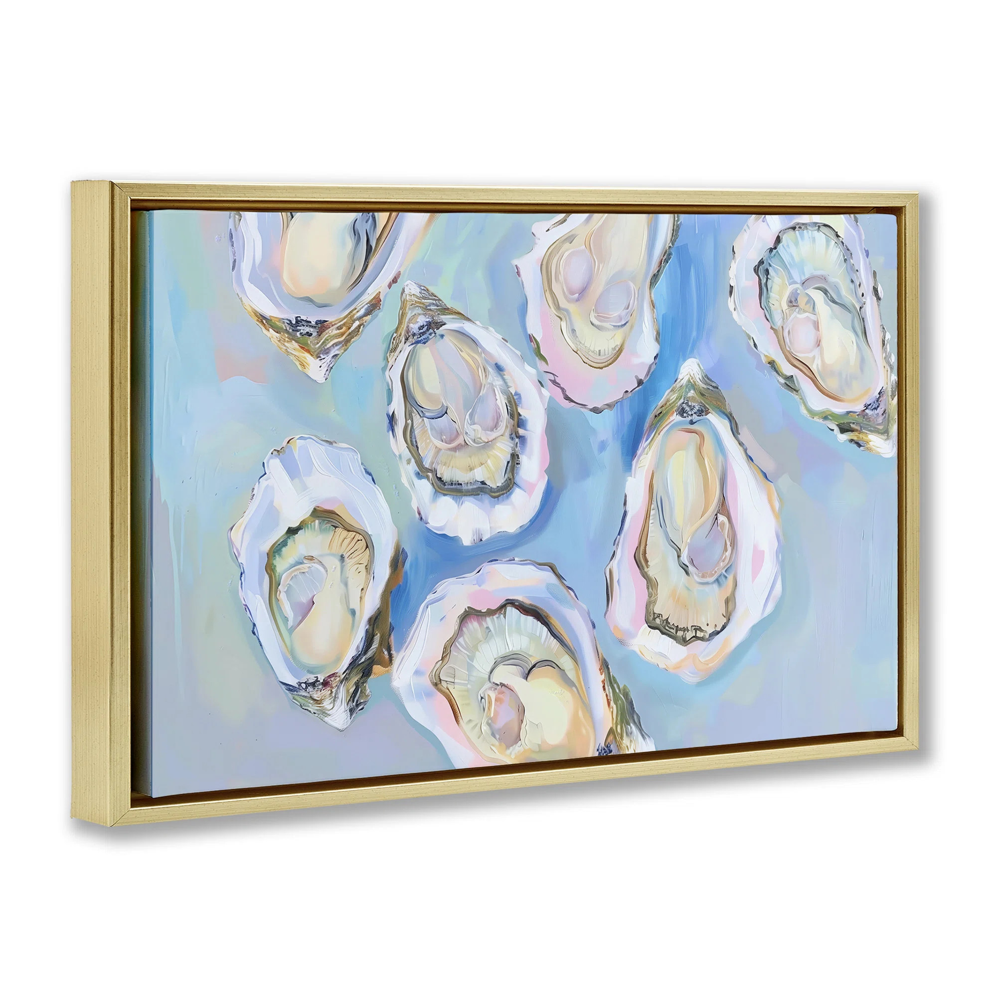 Pastel Oysters on Blue Framed Floater Canvas by Arlington Prints | Wayfair North America