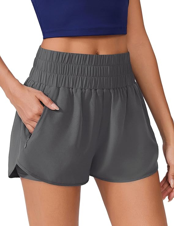 PINSPARK Running Shorts for Women Quick Dry High Waisted Athletic Short 2 in 1 Workout Gym Shorts... | Amazon (US)