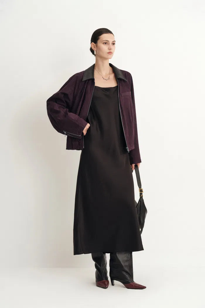 Bass Burgundy Bomber Jacket in Two Tone Faux Suede | Fabrique