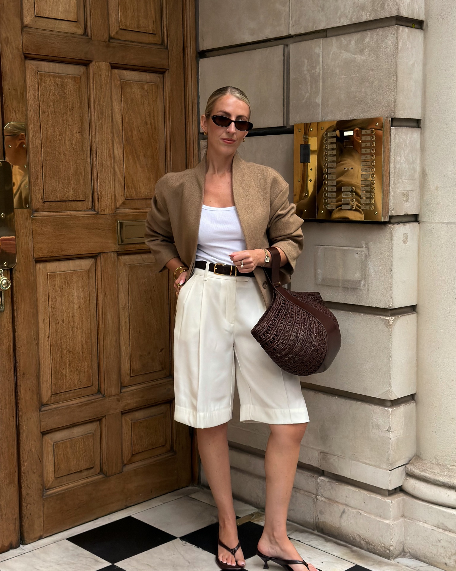 Bermuda shorts city outfit 🤎 can’t get enough of this new jacket perfect to transition with! 

Transitional outfits, summer in the city outfits, neutral style, basket bag, kitten heels, M&S jacket, white vest,

#LTKuk #LTKstyletip #LTKautumn