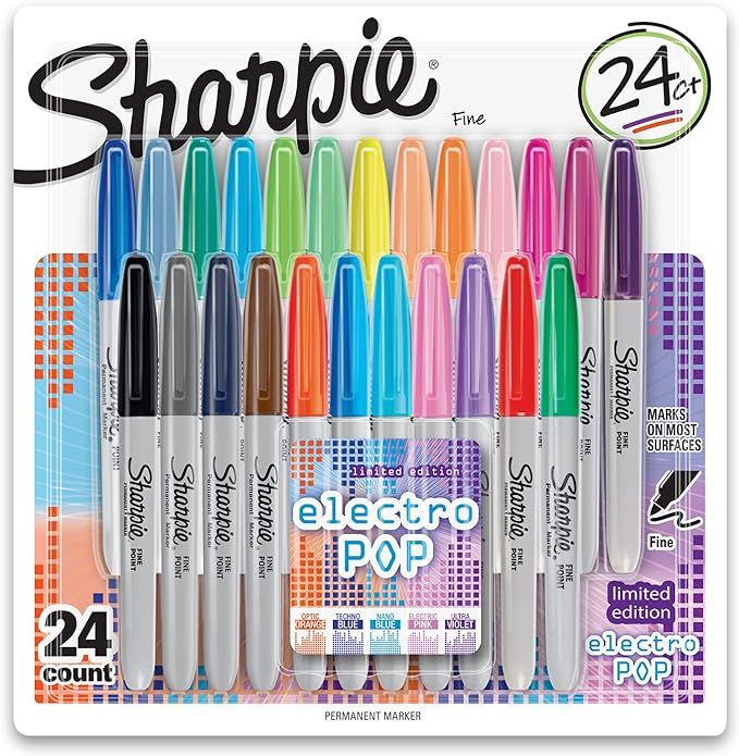 SHARPIE Electro Pop Permanent Markers, Fine Point, Assorted Colors, 24 Count | Amazon (US)