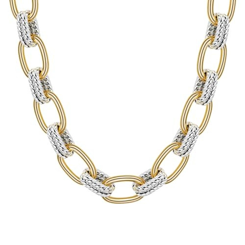 Lushboom 14K Gold Plated Two Tone Chunky Chain Necklace for Women | Trendy Silver Twist Chain Layering Link Necklaces Designer Dupes Jewelry | Amazon (US)
