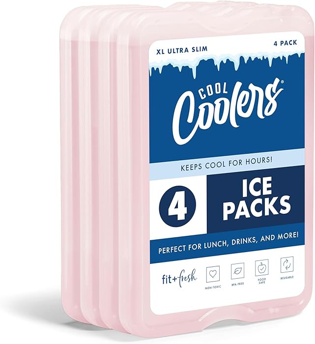 Cool Coolers by Fit & Fresh 4 Pack XL Slim Ice Packs, Quick Freeze Space Saving Reusable Ice Pack... | Amazon (US)