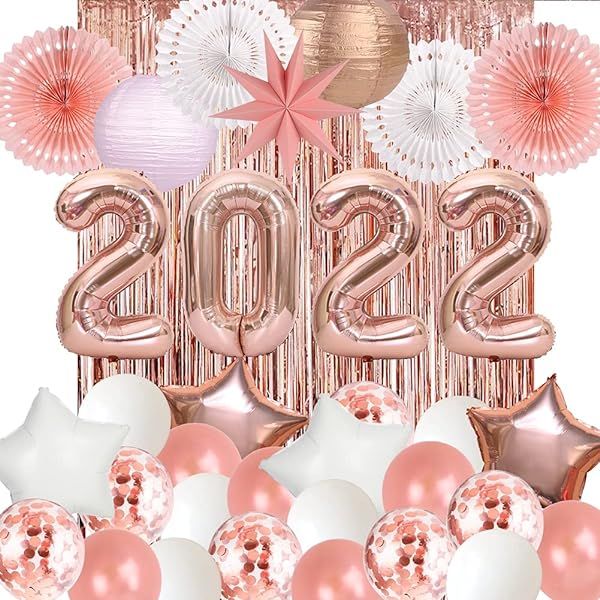 FVABO Rose Gold Happy New Year Decorations 2022 - New Year Party Decorations Include Porch Sign, Ban | Amazon (US)
