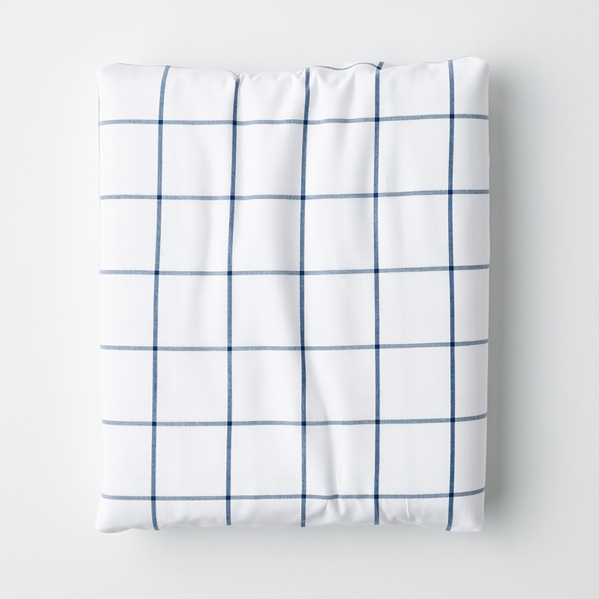 Tailored Stripes and Plaids Classic Cool Cotton Percale Fitted Bed Sheet - Block Plaid Navy, Full - Blue/Plaids | The Company Store | The Company Store