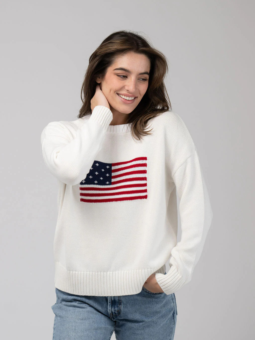American Flag Sweater in White | Beau & Ro