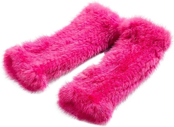Fur Story Women's Knitted Mink Fur Gloves Winter Warm Fur Mittens | Amazon (US)