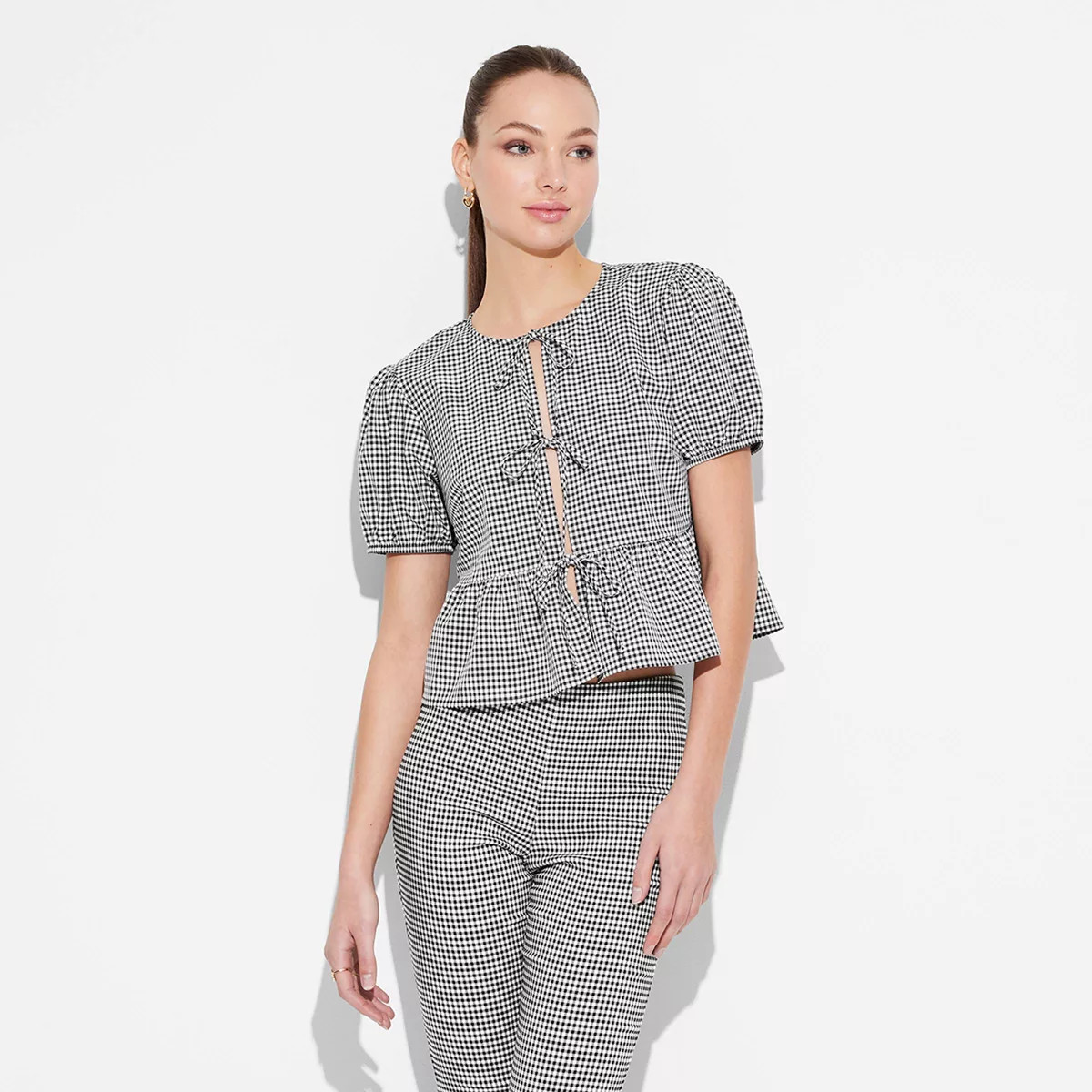 Women's Puff Sleeve Tie-Front Peplum Blouse - Wild Fable™ Aqua Blue XS | Target