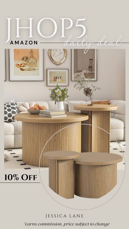 Amazon daily deal, save 10% on this gorgeous modern nesting table set. Coffee table, nesting tables, living room furniture, round coffee table, round side table, reeded tables, Amazon deal, Modern organic furniture

#LTKsalealert #LTKhome #LTKstyletip