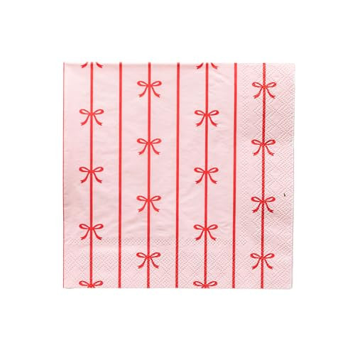 Bonjour Fete Red and Pink Bow Large Paper Napkins | Premium Party Table Decor, Holiday Decorations, Bachelorette| Happy Birthday Decorations, Lunch Napkins, 3-ply Paper, Pack of 20, 6.5" Folded | Amazon (US)