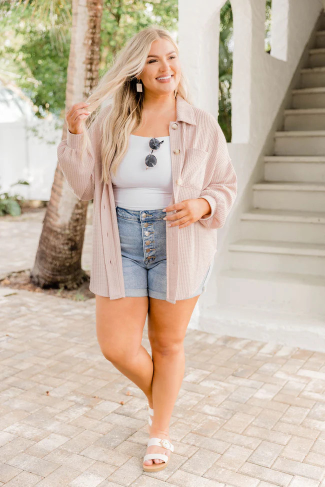Need A Little More Oatmeal Waffle Shacket | Pink Lily