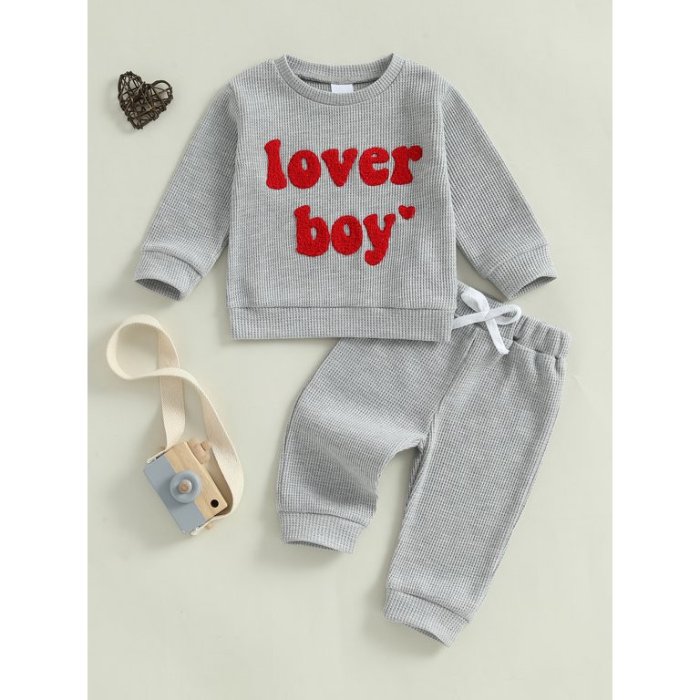 Mama's sunshine Toddler Boys Valentine's Day Outfits Letter Embroidery Ribbed Long Sleeve Baby Sw... | Walmart (US)
