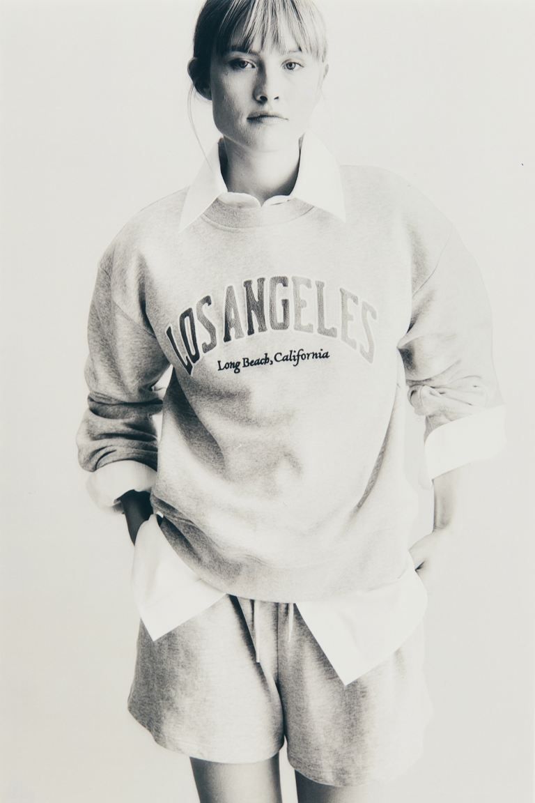 Printed sweatshirt - Light grey marl/Los Angeles - Ladies | H&M GB | H&M (UK, MY, IN, SG, PH, TW, HK)