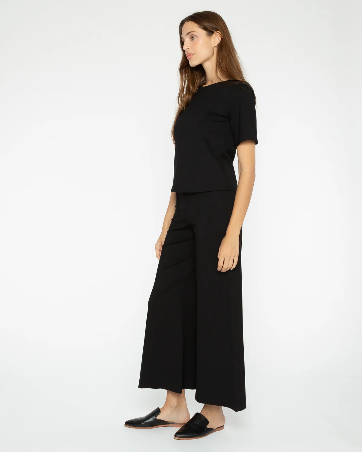 Black Ponte Knit Wide Leg Pant: Cropped | Ripley Rader