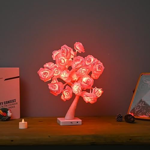 Valentine's Day Rose Flower Tree Lamp, 32 Led Rose Table Lamp Gift for Girls Woman Teens Home Dec... | Amazon (US)