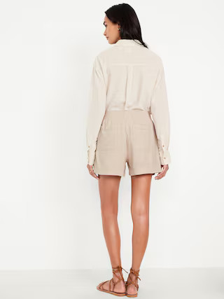 High-Waisted Linen-Blend Pull-On Shorts -- 3.5-inch inseam | Old Navy (US)