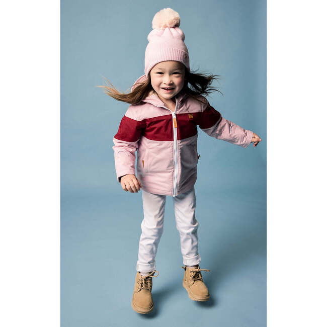 Winter Coat, Ballerina Pink with Red Rugby Stripe | Maisonette