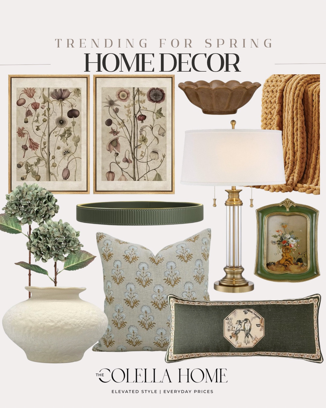 Trending spring decor includes throw pillows, vase, hydrangeas, wall art, tray, decorative bowl, table lamp, throw blanket, and frame.

Home decor, looks for less, spring decor, neutral home decor

#LTKHome #LTKvlog #LTKSeasonal