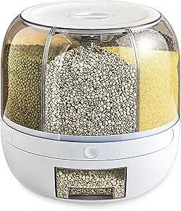 PIOJNYEN Grain Storage Container Dispenser, 22Lbs rice dispenser rotating, 360° rotating food di... | Amazon (US)