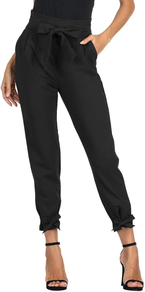 GRACE KARIN Women's Casual Pants Solid High Waist Self Tie Belted Pencil Trouser | Amazon (US)