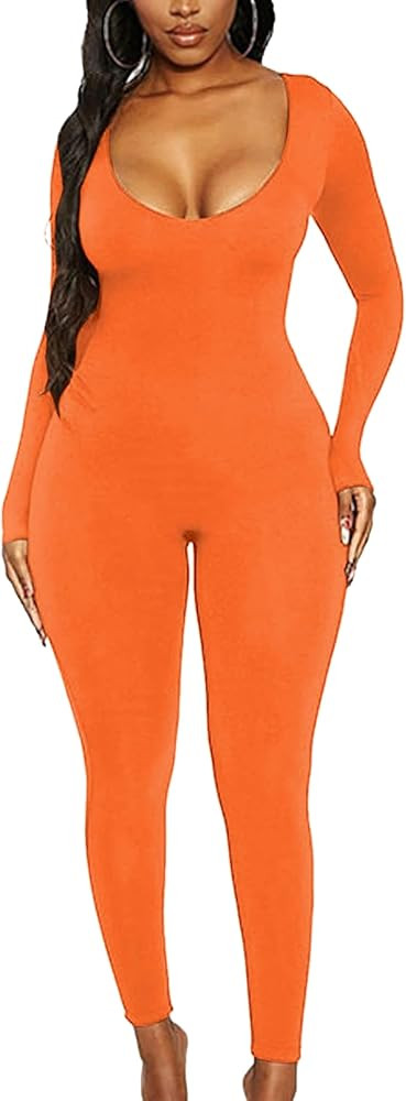 MOCIBO One Piece Bodycon Jumpsuits for Women Sexy Zipper Long Sleeve Scoop Neck Rompers Full Leng... | Amazon (US)
