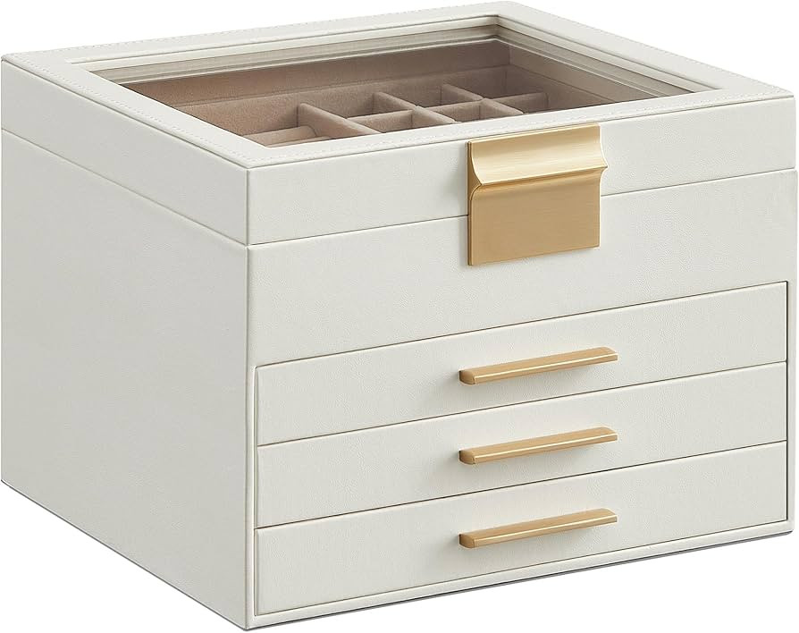 SONGMICS Jewelry Box with Glass Lid, 4-Layer Jewelry Organizer, 3 Drawers, for Big and Small Jewe... | Amazon (US)