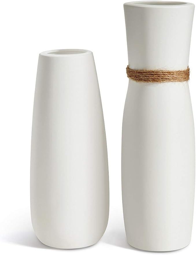 Opps White Ceramic Vases with differing Unique Rope Design for Home Décor – Set of 2 | Amazon (US)