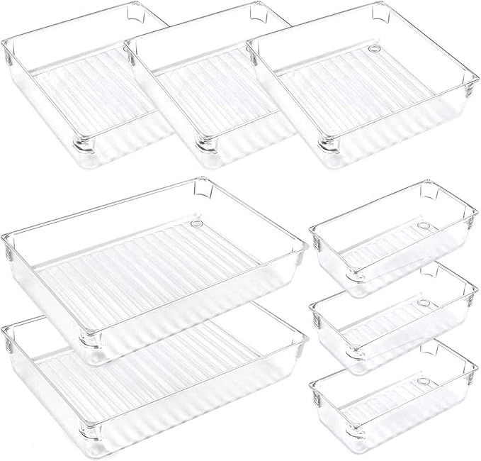 Mebbay Desk Drawer Organizer Trays Clear Plastic Vanity Storage Drawer 3 Size 8 Piece for Bedroom... | Amazon (US)