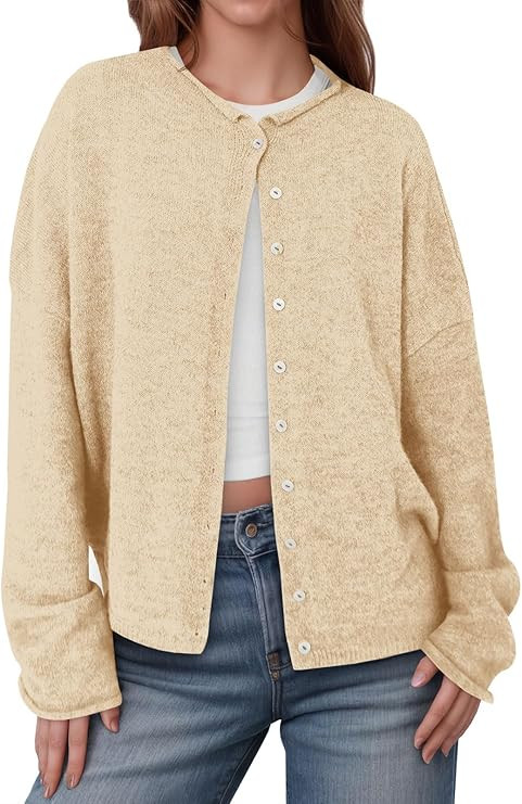 Saodimallsu Womens Button Up Cardigan Sweaters Long Sleeve Crew Neck Fall Soft Lightweight Knit L... | Amazon (US)