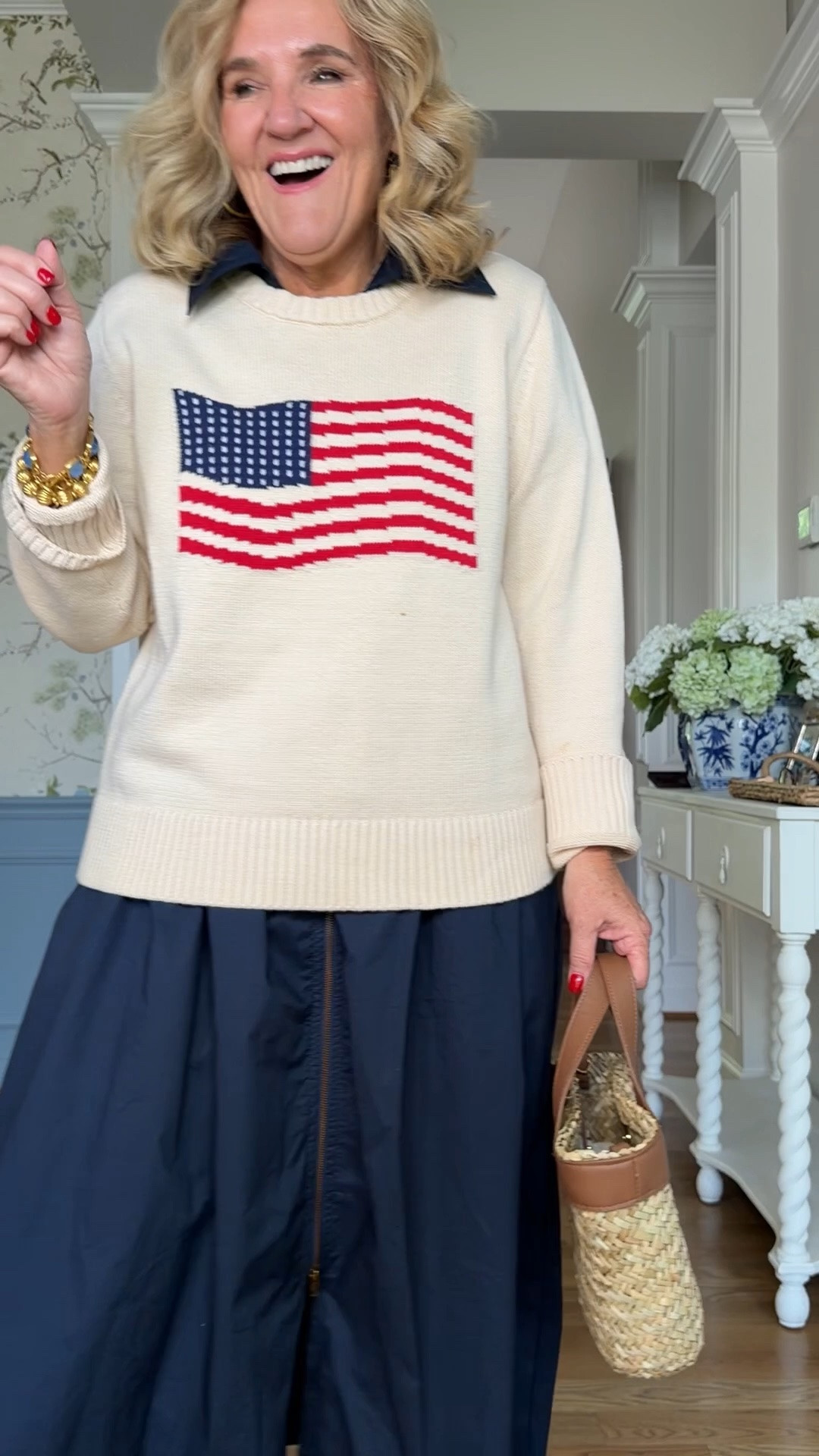 Avara latest summer collection 
15% off code good 1x NANETTE20
This navy dress and sweater are just so iconic. Medium in both. 
Blouses and dresses size medium 
Jeans size 29
Don’t miss the accessories 

Summer dresses summer casual outfits red white blue outfits

#LTKOver40 #LTKootd #LTKSeasonal